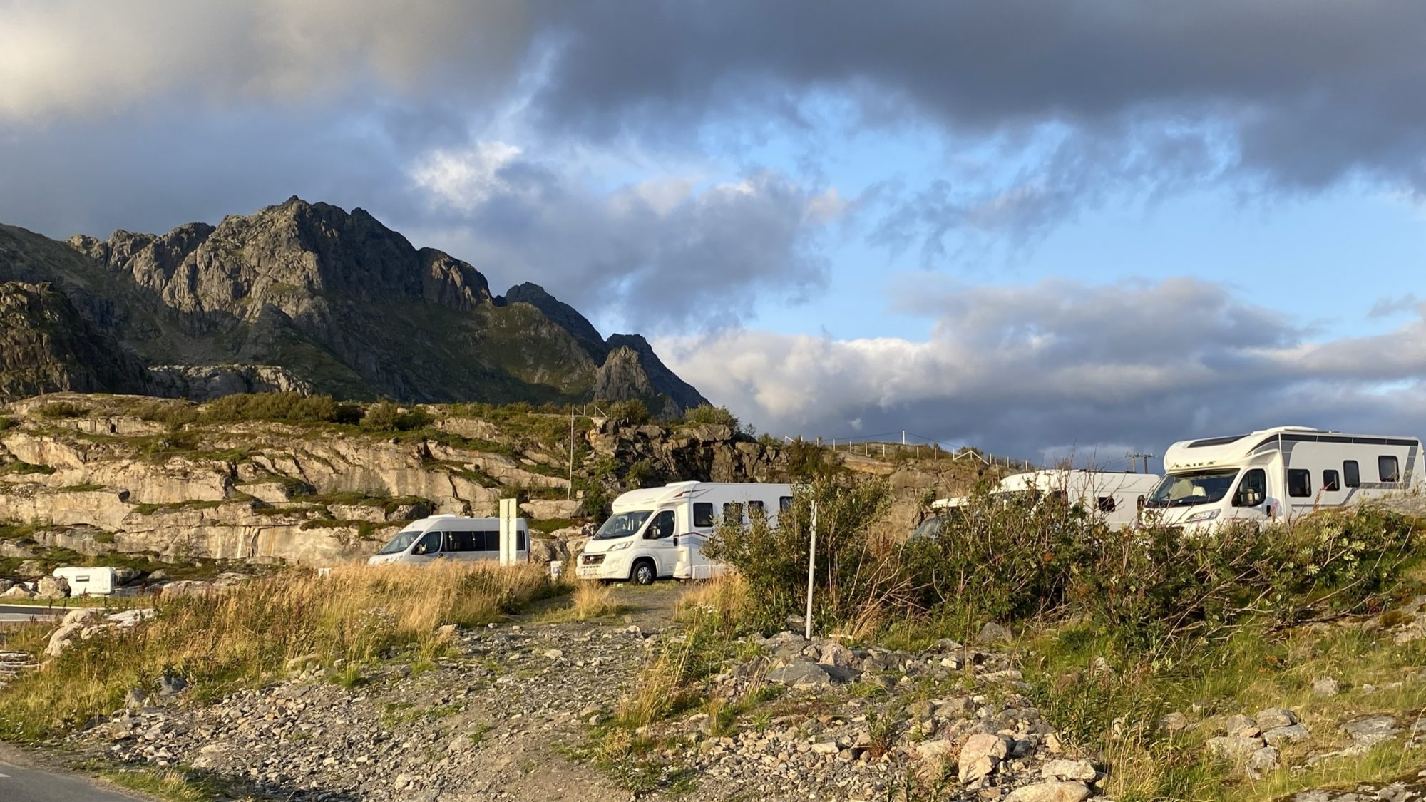 Motorhomes by the Henningsvaer road Motorhomes by the Henningsvaer road