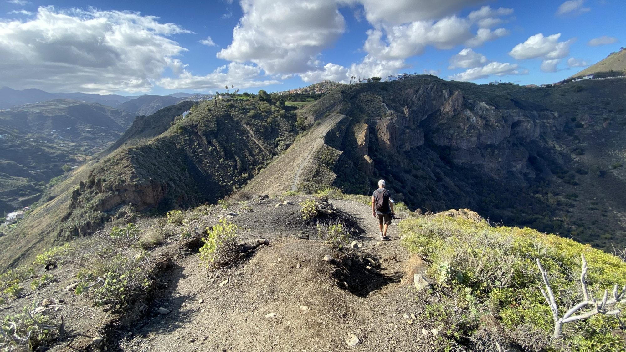 Hiking at the edge of Caldera de Bandama, Gran Canaria east coast drive