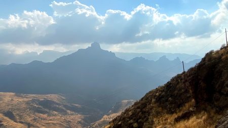Roque Bentayga from Artenara cave village, Gran Canaria